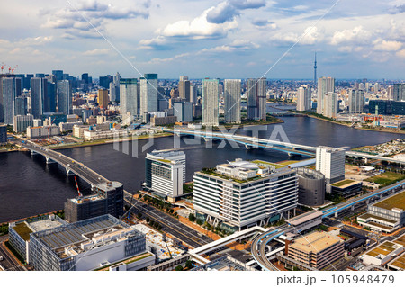Aerial view of Odaiba Harbor in Tokyo, Japan Aerial view of Odaiba Harbor in Tokyo, Japan 105948479