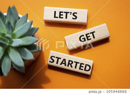 Lets get started symbol. Concept words Lets get started on wooden blocks. Beautiful orange background. Business and Lets get started concept. Copy space. Lets get started symbol. Concept words Lets get started on wooden blocks. Beautiful orange background. Business and Lets get started concept. Copy space. 105948668