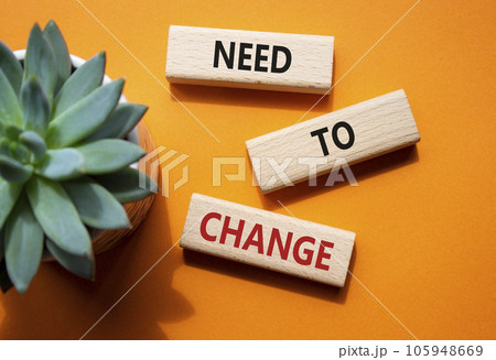 Need to change symbol. Concept words Need to change on wooden blocks. Beautiful orange background. Business and Need to change concept. Copy space. 105948669
