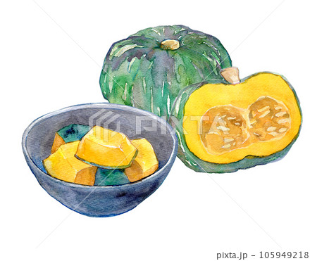 水彩イラスト　かぼちゃの煮付け　冬至 105949218