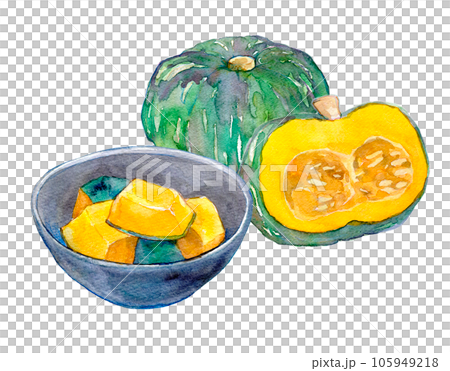水彩イラスト　かぼちゃの煮付け　冬至 105949218