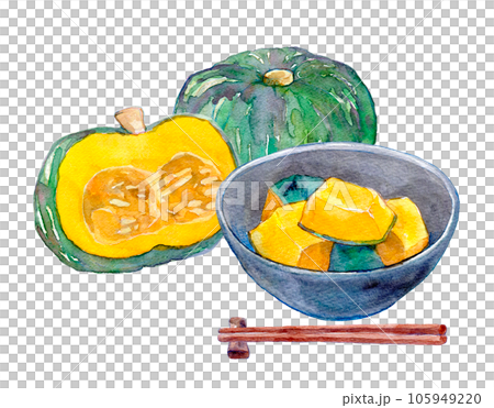 水彩イラスト　かぼちゃの煮付け　冬至 105949220