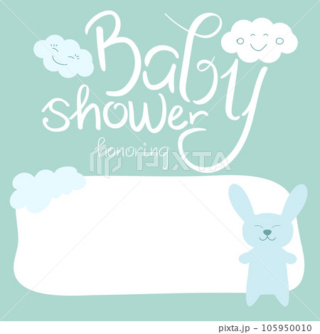 Baby shower invitation card. Honoring mommy to be. Cute little bunny and clouds 105950010