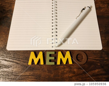 開いた手帳とMEMOの文字 開いた手帳とMEMOの文字 105950936