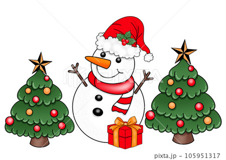 Snowman with christmas tree illustration Snowman with christmas tree illustration 105951317