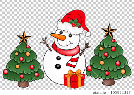 Snowman with christmas tree illustration Snowman with christmas tree illustration 105951317