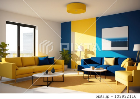 Modern interior design, yellow and blue colors...のイラスト素材 [105952116 ...