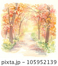 水彩画で描いた紅葉の秋の遊歩道 105952139