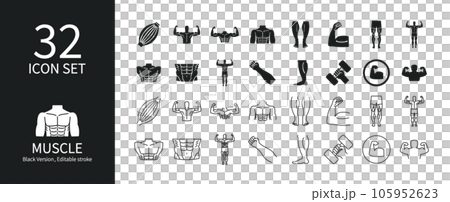 Icon set of various parts of human muscles 105952623