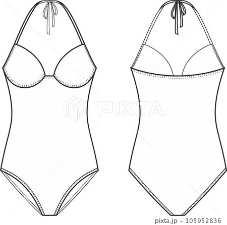 Womens one piece swimsuit. Front and back. Womens one piece swimsuit. Front and back. 105952836
