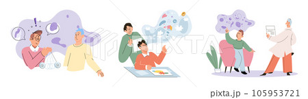 Psychologist listening to patient at mental therapy session. Growth mind and mental intelligence self development tiny person. Person talking to psychotherapist. Psychological session therapy support 105953721