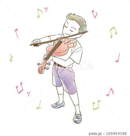 水彩アナログ風 男の子 ヴィオラ 演奏 発表会 イラスト(音符あり) 105954190