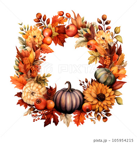 Autumn wreath watercolor for decorative design. Vintage banner for wallpaper design. 105954215