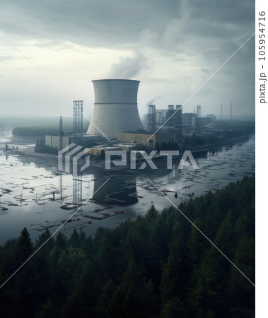 AI generated view of nuclear power plant , Pollution of the environment, Global catastrophe 105954716