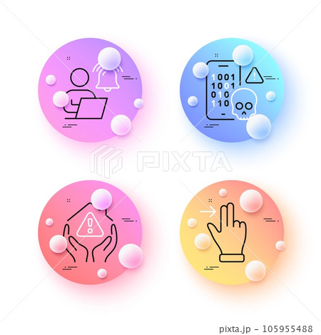 User notification, Touchscreen gesture and House protection minimal line icons. 3d spheres or balls buttons. Cyber attack icons. For web, application, printing. Vector 105955488