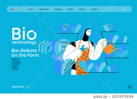 Bio Technology, Robot on farm -modern flat vector concept illustration of bio-robot engaged in agricultural activities. Metaphor of robotics and biotechnology integration, efficiency, sustainability Bio Technology, Robot on farm -modern flat vector concept illustration of bio-robot engaged in agricultural activities. Metaphor of robotics and biotechnology integration, efficiency, sustainability 105955694