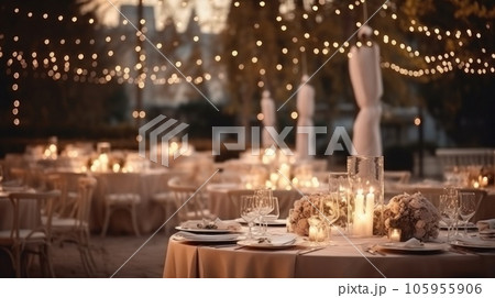 Wedding reception during an early evening during the snow Wedding reception during an early evening during the snow 105955906