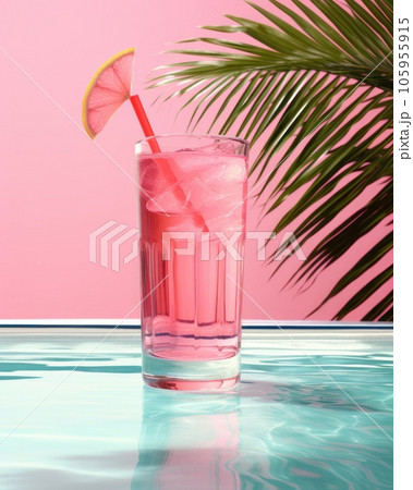 Pink cocktail with lemon wedge sitting on the pool table Pink cocktail with lemon wedge sitting on the pool table 105955915