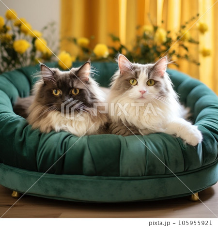 Cute cats in bed 105955921