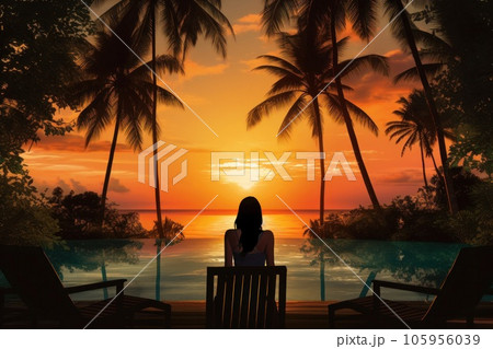 Woman sitting under the palm Woman sitting under the palm 105956039