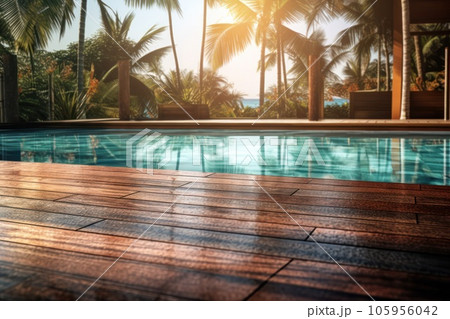 Empty wooden floor near the pool Empty wooden floor near the pool 105956042