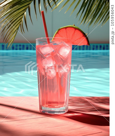 Pink cocktail with lemon wedge sitting on the pool table Pink cocktail with lemon wedge sitting on the pool table 105956043