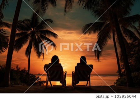 Woman sitting under the palm Woman sitting under the palm 105956044