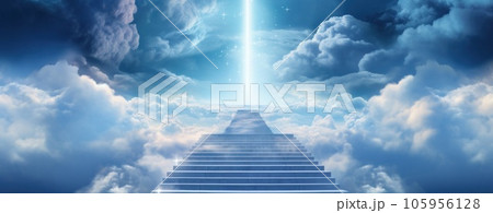 a staircase leads in the sky with clouds a staircase leads in the sky with clouds 105956128