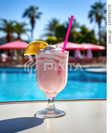 Pink cocktail with lemon wedge sitting on the pool table Pink cocktail with lemon wedge sitting on the pool table 105956378