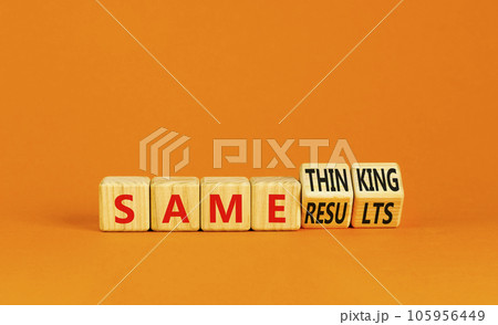 Same thinking and result symbol. Concept words Same thinking same results on wooden cubes. Beautiful orange background. Businessman hand. Business same thinking and result concept. Copy space. Same thinking and result symbol. Concept words Same thinking same results on wooden cubes. Beautiful orange background. Businessman hand. Business same thinking and result concept. Copy space. 105956449