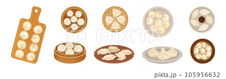 Various Dumplings of Cooked Dough with Filling Vector Set 105956632