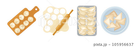 Various Dumplings of Cooked Dough with Filling Vector Set 105956637