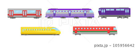 Passenger Train and Railroad Transport with Wagon Vector Set 105956642