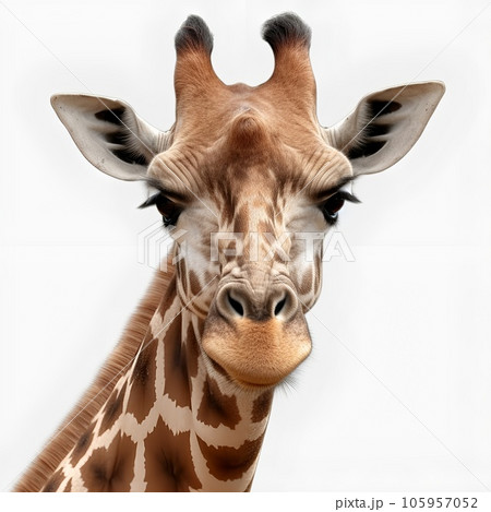 Cute portrait of a giraffe on a white background. Generative AI 105957052
