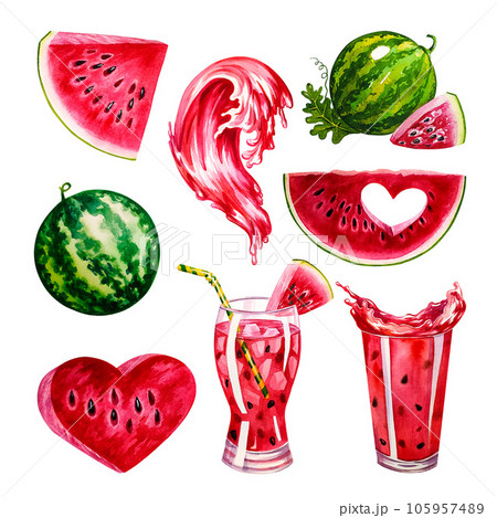 Watermelon set. Watercolor illustration. Isolate. For design solutions for labels, packaging and banners. 105957489