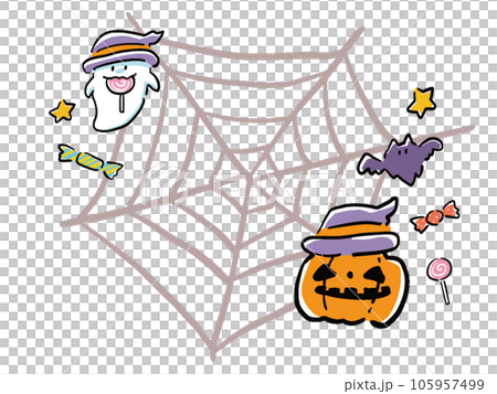 手繪風格可愛的蜘蛛網、幽靈和幽靈南瓜框架(傑克·奧蘭特) 手繪風格可愛的蜘蛛網、幽靈和幽靈南瓜框架(傑克·奧蘭特) 105957499