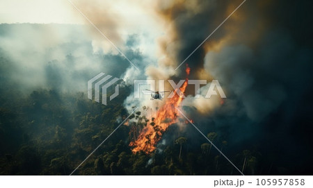 Fire in the tropical forest Fire in the tropical forest 105957858