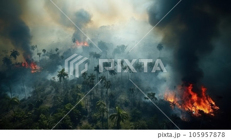 Fire in the tropical forest Fire in the tropical forest 105957878