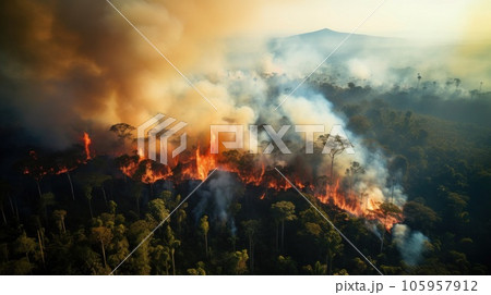 Fire in the tropical forest 105957912