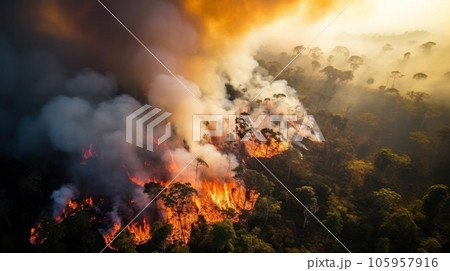 Fire in the tropical forest Fire in the tropical forest 105957916