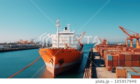 Transport sea vessel is loaded with containers 105957949