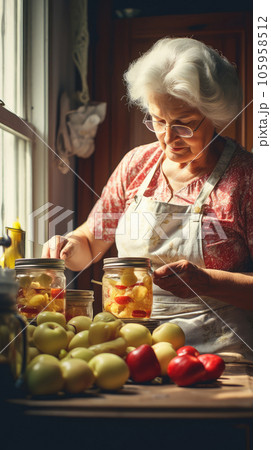 Grandmother prepared vegetable preservation. Generative ai 105958512