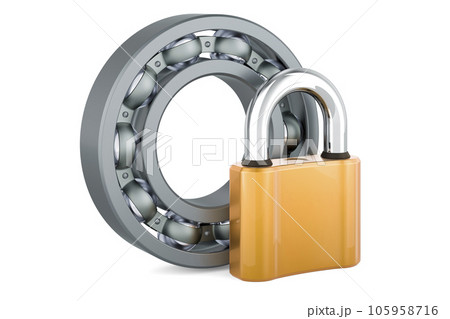 Ball bearing with padlock, 3D rendering 105958716
