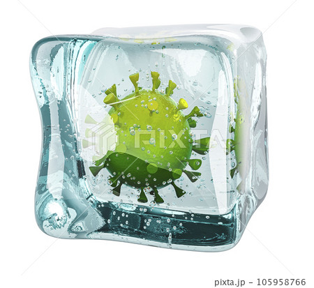 Virus frozen in ice cube, 3D rendering 105958766