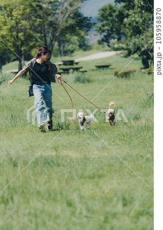 犬と一緒に走っている写真 105958870