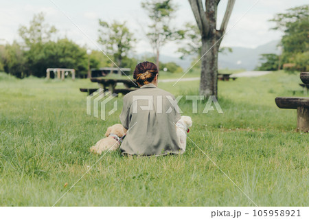 愛犬と戯れる女性 105958921