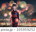 花火を見る浴衣の女性 105959252