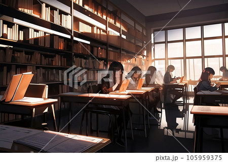 テスト勉強をしている高校生のイラスト AI画像 105959375