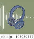 ヘッドフォンと音声波形のイメージイラスト 105959554