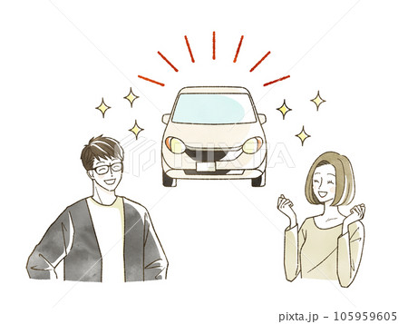 キレイな自動車に喜んでいる男女 105959605